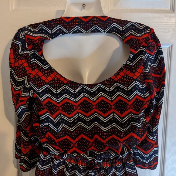 BeBop Geometric Design Dress with Sexy Back Cut-Out & 3/4 Sleeves size L - Picture 13 of 16